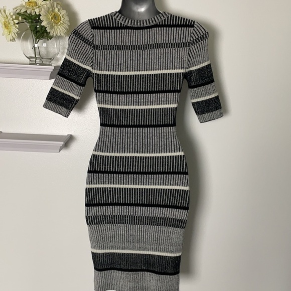 Black Grey Striped Knit Sweater Dress size XS - Picture 2 of 5
